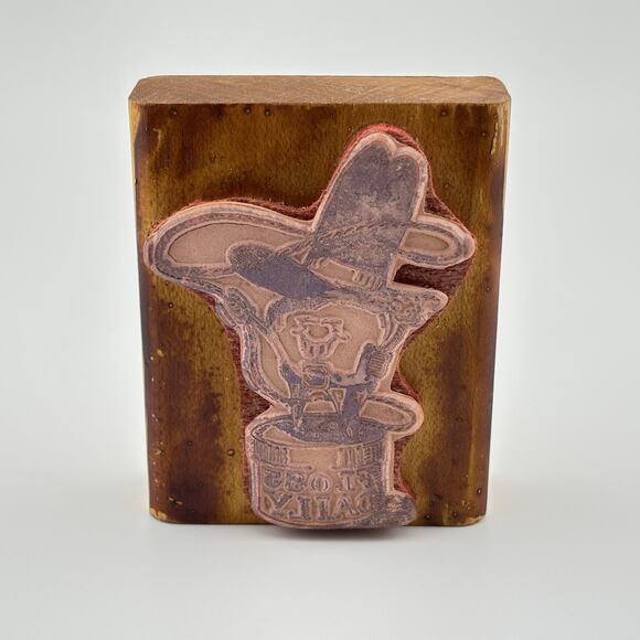 Vintage 78 All Night Media Cowboy Flossing Tooth Stamp Wood Mounted Rubber Stamp - Picture 2 of 2